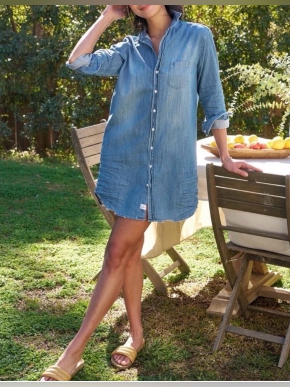 Frank & Eileen Denim Chambray Shirt Dress in Light Blue